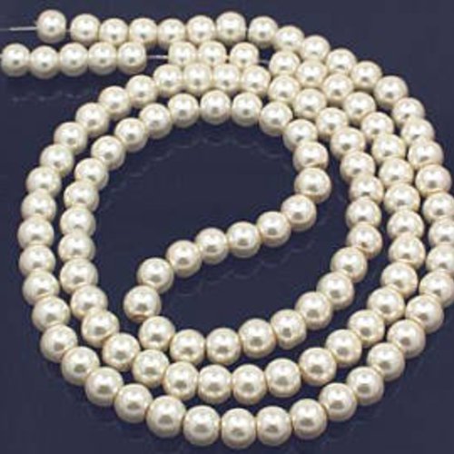 20 perles en verre rondes - blanches nacré - 8 mm t39
