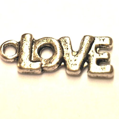 10 breloques - pendentifs - "love" - métal argenté t35