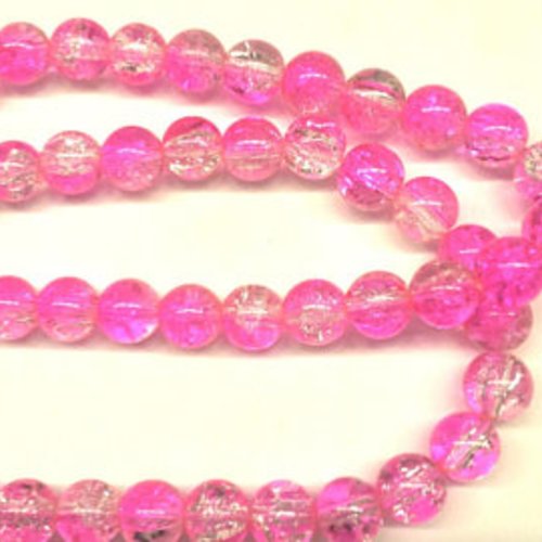 10 perles bicolores rose fluo et cristal t36
