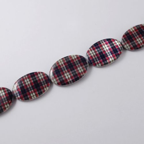 4 perles imprimés - écossais - forme ovale plate t36