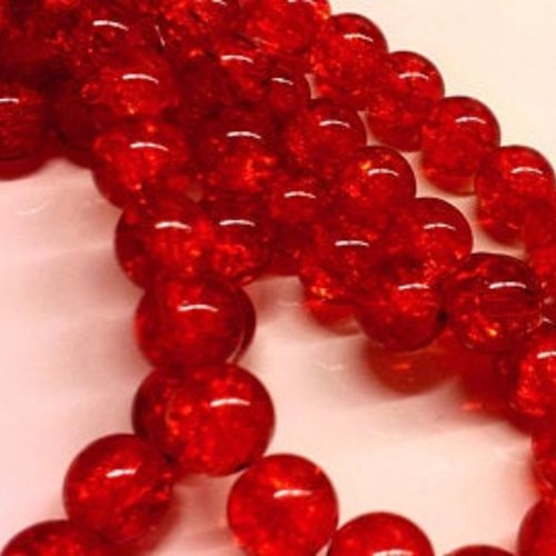 10 perles en verre - rouge orangé - craquelées t36