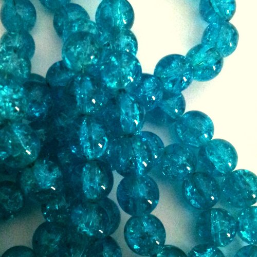 5 perles en verre - bleues - craquelées 10 mm t36