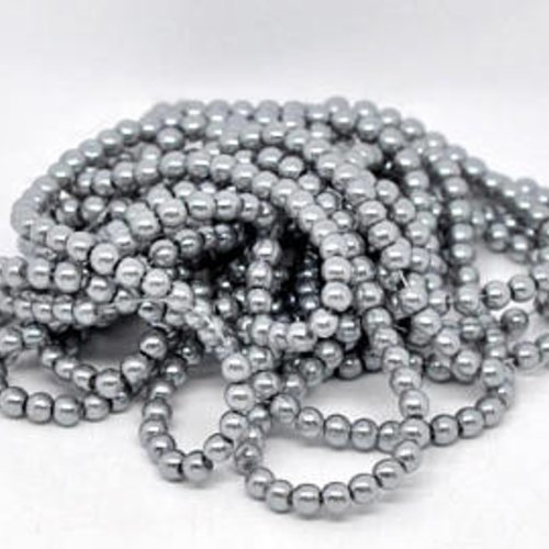 20 perles en verre -gris argenté - effet nacré - 6 mm t38
