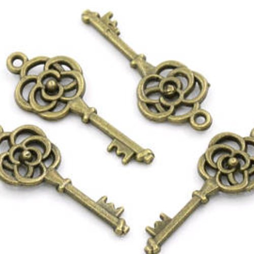 10 breloques clés fleur métal bronze t34