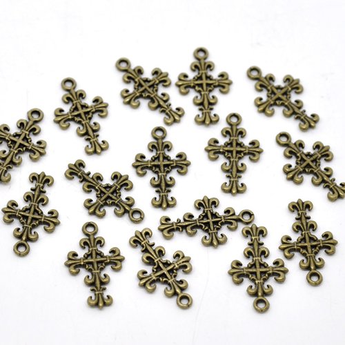 5 breloques croix - métal bronze t34