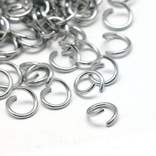 100 anneaux  métal argenté ouverts 5 mm - 0,7 mm t34