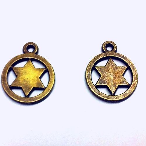 10 breloques étoiles - cercle - métal bronze t33