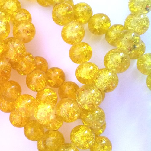 10 perles en verre  jaune - craquelées 6 mm t33