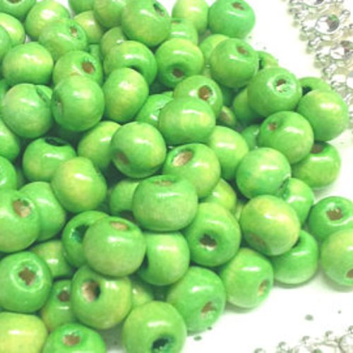 50 perles en bois rondes 8 mm - vert pomme t28
