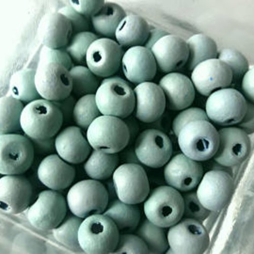 200 perles en bois rondes bleues ciel 6 mm cj