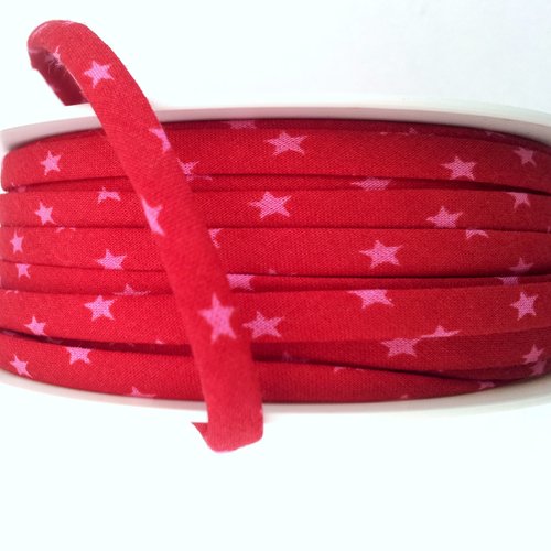1 mètre de cordon spaghetti rouge étoiles roses -7 mm