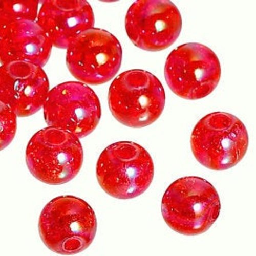 40 perles acrylique rouge rose irisé 8 mm cv