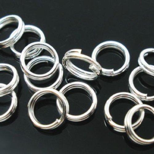 100 anneaux  doubles - métal argenté - 5 mm cv