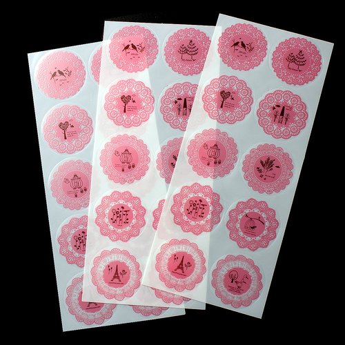 Papier autocollant en pvc ronde rose dentelle, 45 mm cv