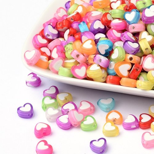 20 perles coeurs multicolores cv