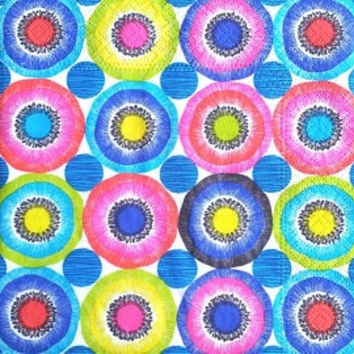 20 serviettes en papier ronds couleurs vives  33 x 33 cm.