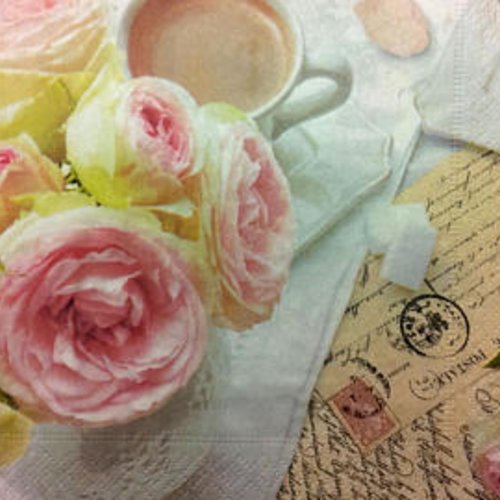 Serviette en papier bouquet de rose - carte postale