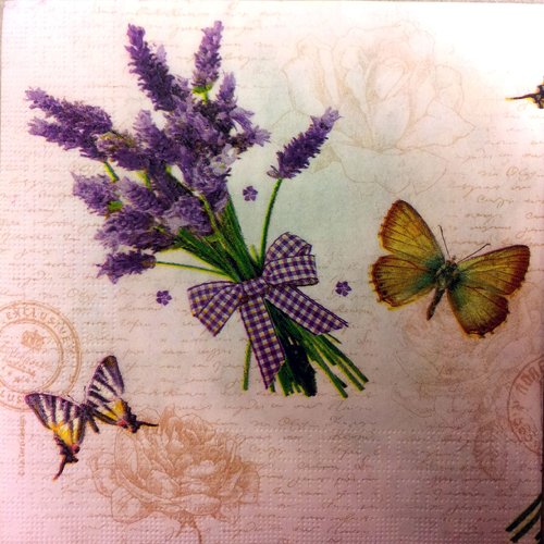 Serviette en papier bouquet de lavande papillons