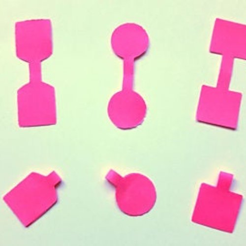 50 étiquettes en papier rose fluo  - 3 formes différentes