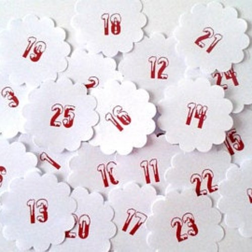 25 étiquettes rondes en papier - blanches numérotées - diamètre 3.5 cm