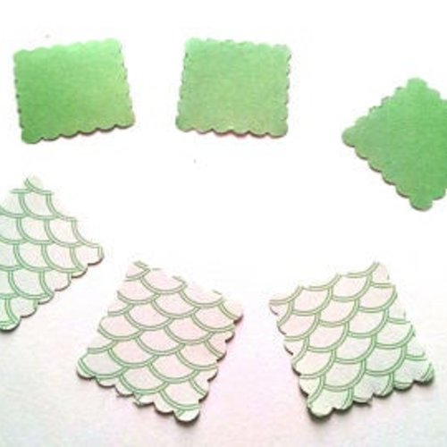 15 étiquettes carrées dentelées en papier blanc et vert
