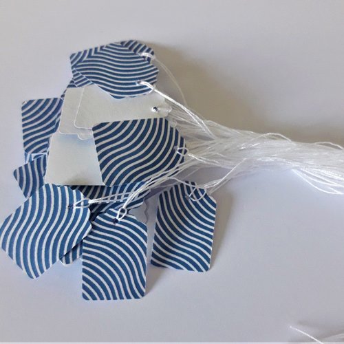 40 étiquettes de prix en papier fantaisie bleue ondulé