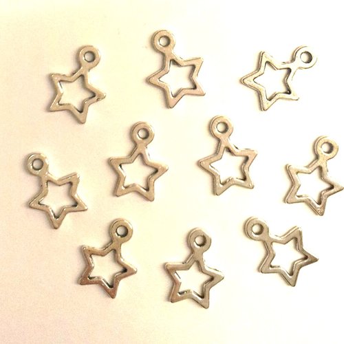 15 breloques pendentifs étoiles métal argenté t37