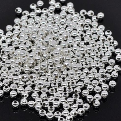 50 perles rondes -  métal argenté 4 mm - t 1