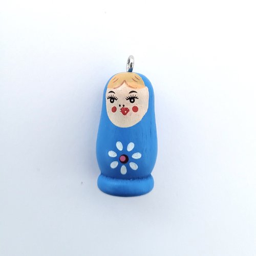 1 pendentif poupée russe en bois, bleut 11