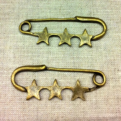 4 breloques épingles à nourrice - étoiles - métal bronze t32