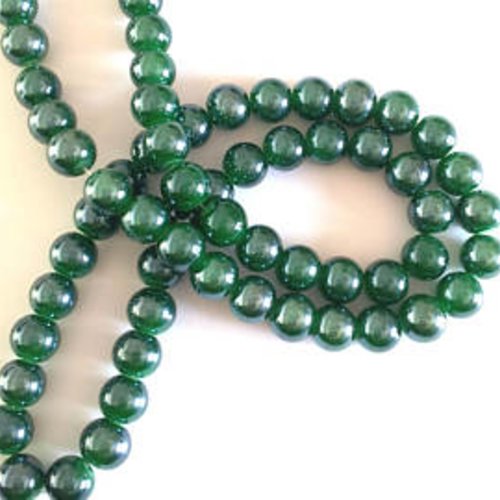 10 perles en verre vertes irisées  t32