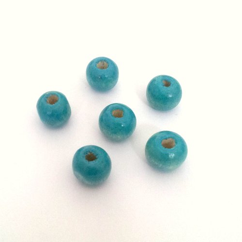 50 perles 8 mm en bois rondes turquoises t29