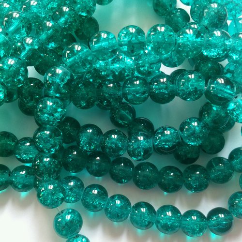 15 perles en verre - vert émeraude - craquelées 8 mm t29
