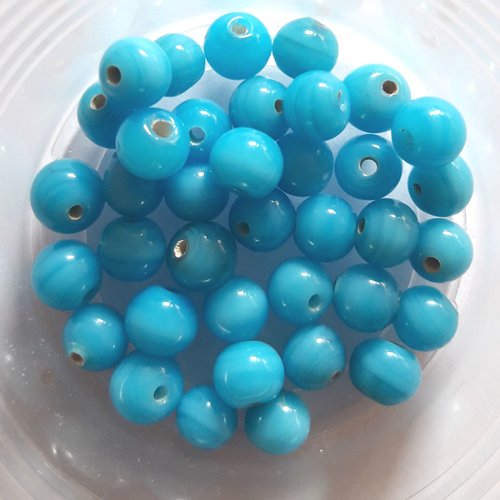 15 perles bleues rondes céramique - t2