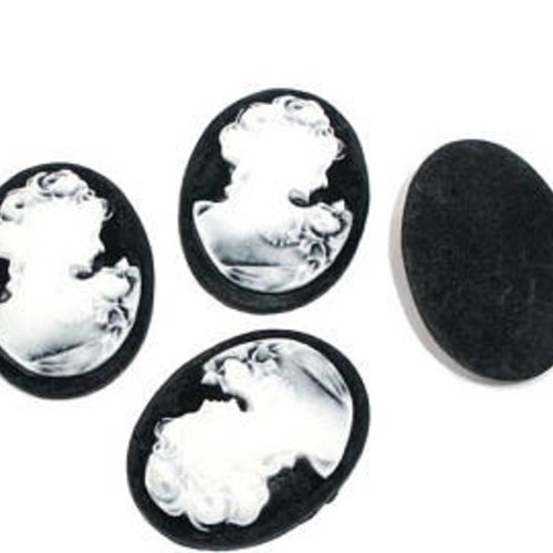 2 camées cabochons noir et blanc - portrait - ovale - 3.7 x 2.8 mm t3