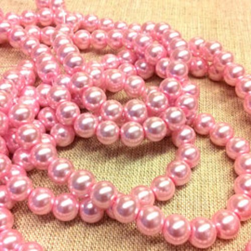 20 perles rondes en verre - rose nacré - 8 mm t3 