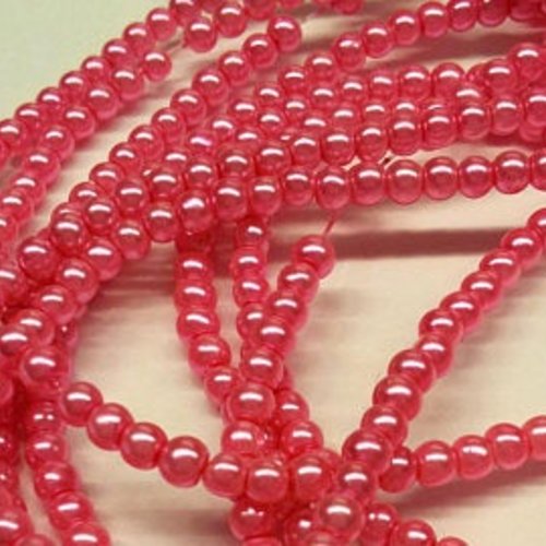 30 perles en verre -rose bonbon - effet nacré - 3 mm t3