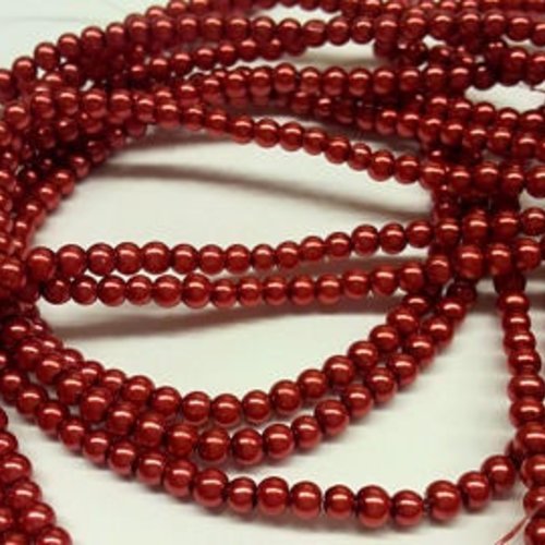 30 perles en verre - rouge - effet nacré - 3 mm t3 