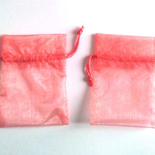 5 pochettes sachets- rose corail - organza - 7 x10 cm t3