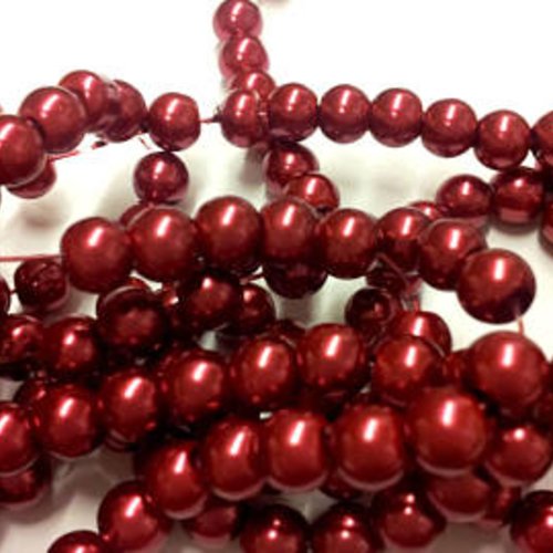 20 perles en verre - rouge foncé - nacré  6 mm t4