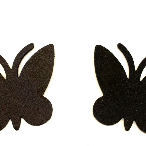 2 papillons marrons -  cuir artificiel  t24