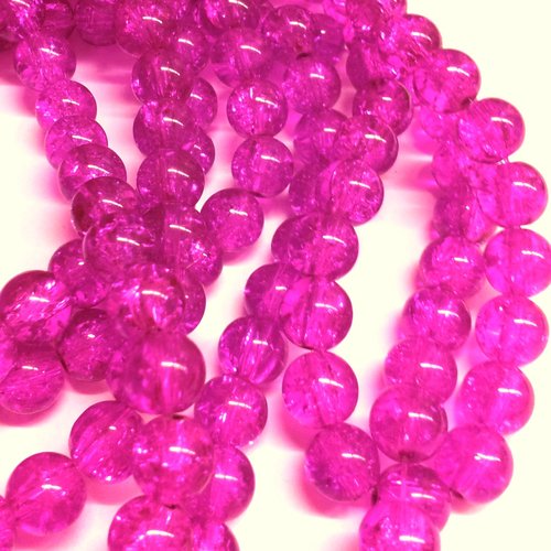 10 perles en verre - rose fuchsia - craquelées 14 mm t27