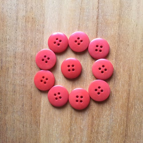 10 boutons rouges rond 19 mm t27