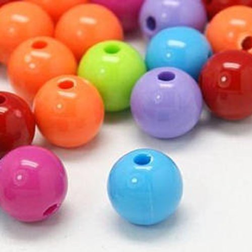 25 perles rondes - multicolores vives - 10 mm t25