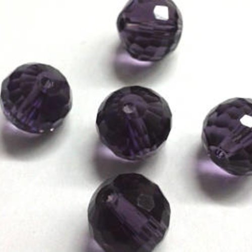10 perles en cristal quartz rondes à facettes - prunes 10 mm t15