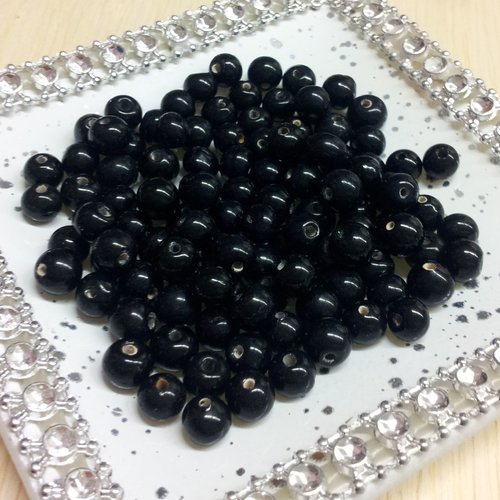 15 perles noires rondes céramique t15