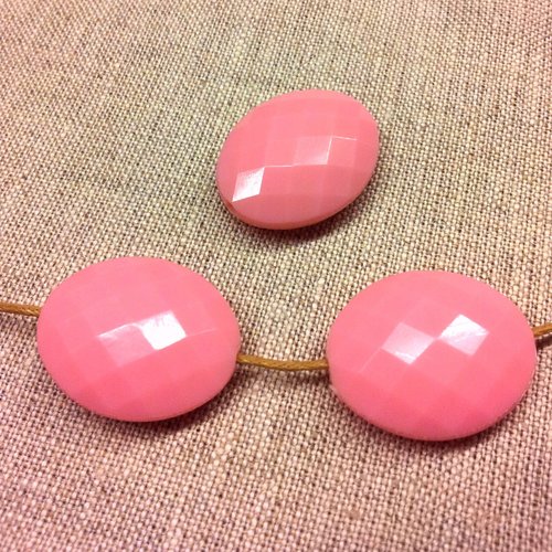4 perles ovales à facettes - rose - acrylique t40 