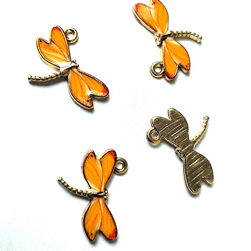 4 breloques libellules orange t1