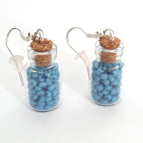 Boucles d'oreilles minis fioles - perles de rocailles bleues