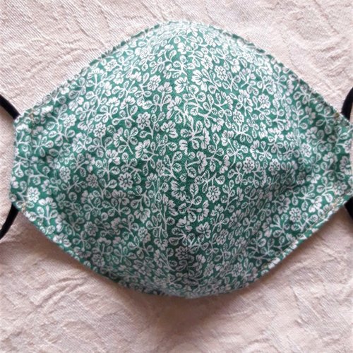 Masque de protection en tissu fleuri vert et blanc
